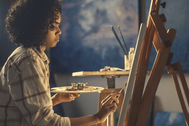 Girl in White and Brown Plaid Long-sleeved Top Painting